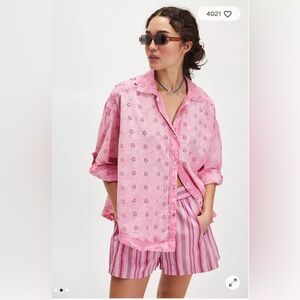 Free People/We the Free Mae Washed Eyelet Shirt in Pink Wash Size S. NWT